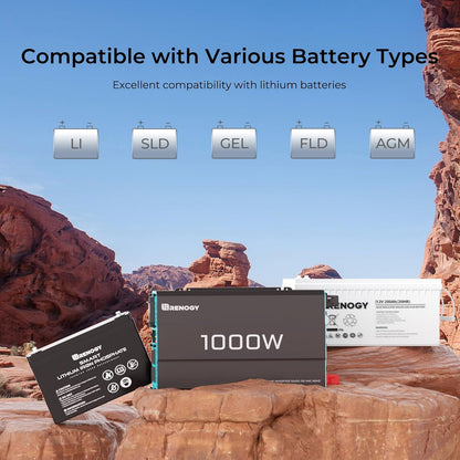 Renogy Pure Sine Wave Inverter 1000w Power Inverter DC 12v to AC 110v, Solar Inverter 12v to 110v Converter with 5V/2.1A USB Port, 2 AC Ports, Remote Controller - PuriLite