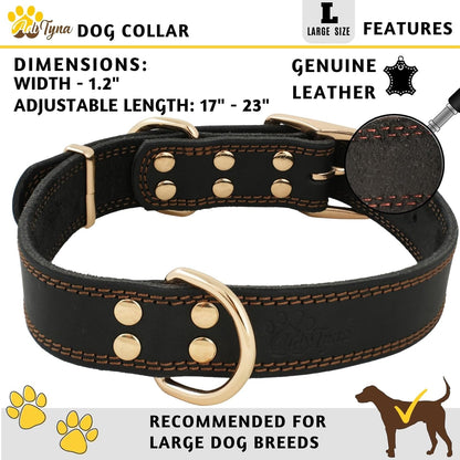 ADITYNA Heavy-Duty Leather Dog Collar for Medium Dogs - Soft and Strong, 100% Genuine Leather - Collier Pour Chien (Medium: Fit 13" - 20" Neck, Brown) - PuriLite