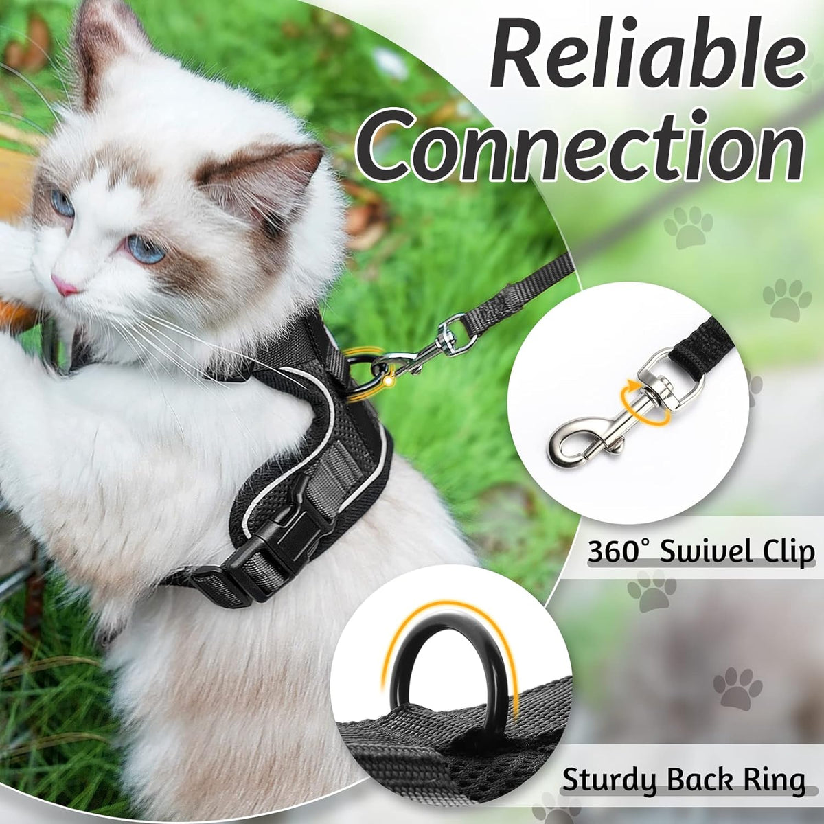 rabbitgoo Cat Harness and Leash for Walking, Escape Proof Soft Adjustable Vest Harnesses for Small Medium Cats, Easy Control Breathable Reflective Strips Jacket, XS, Black - PuriLite