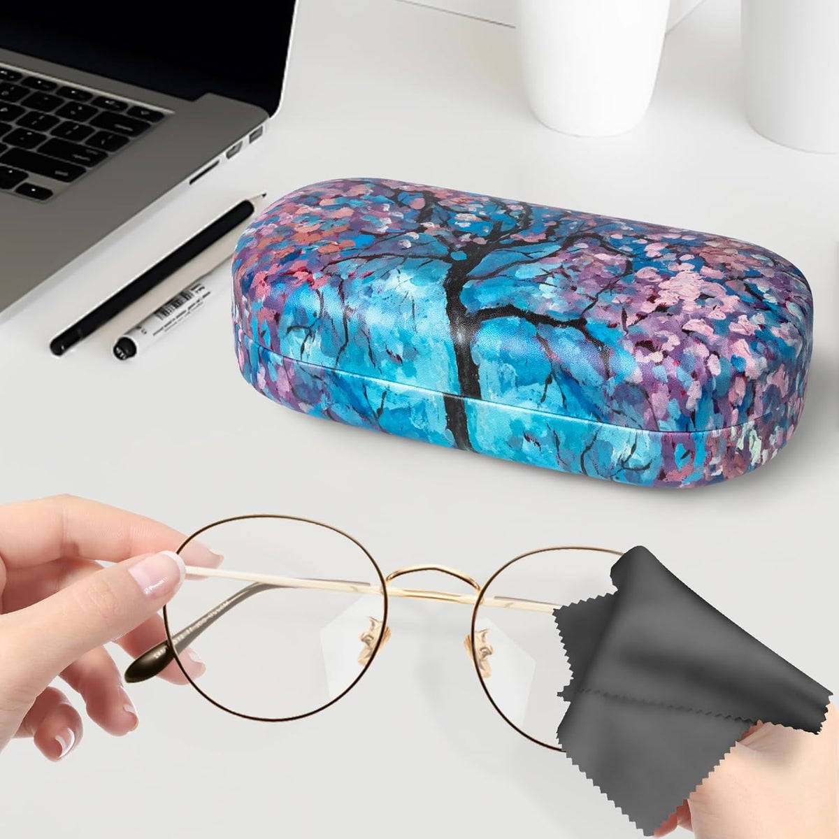 molshine Hard Shell Leather Sunglasses Case,Classic Large Glasses Case for Women Men,Sunglass Eyeglasses - PuriLite