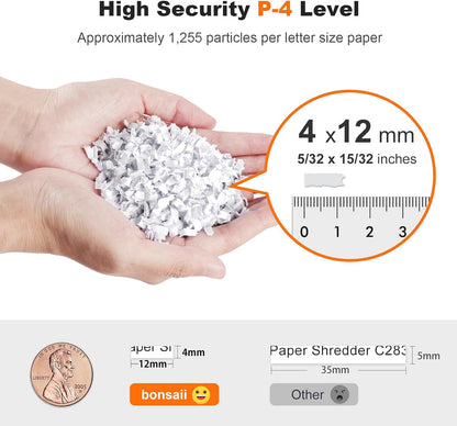 Bonsaii 200-Sheet Auto Feed Paper Shredder, 60 Minutes Nonstop Heavy Duty Shredders, 8.1 Gallon Large Bin Office Document Shredder, Micro-Cut/High Security P-4 Commercial Grade Shredder (C283-A) - PuriLite