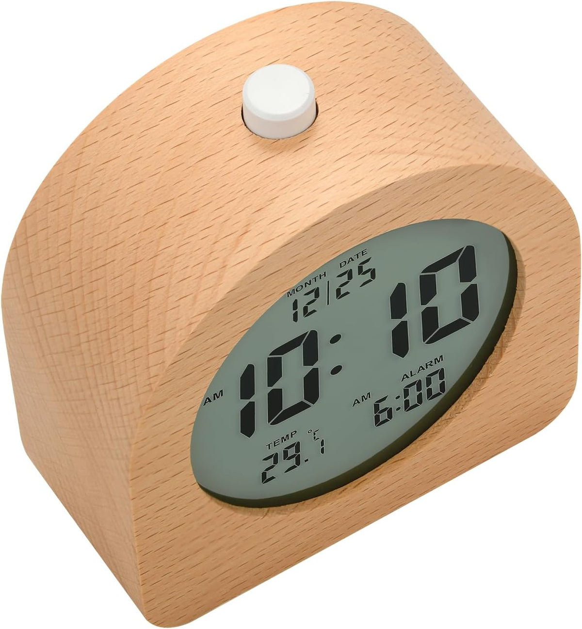 Plumeet Wooden Digital Alarm Clock for Bedrooms, Wood 4'' Battery Powered Alarm Clock with Snooze and Nightlight, Electronic LCD Desk Clock Display Time, Date, Temp, 12/24H, Wood Décor (Sapele, 3.2'') - PuriLite