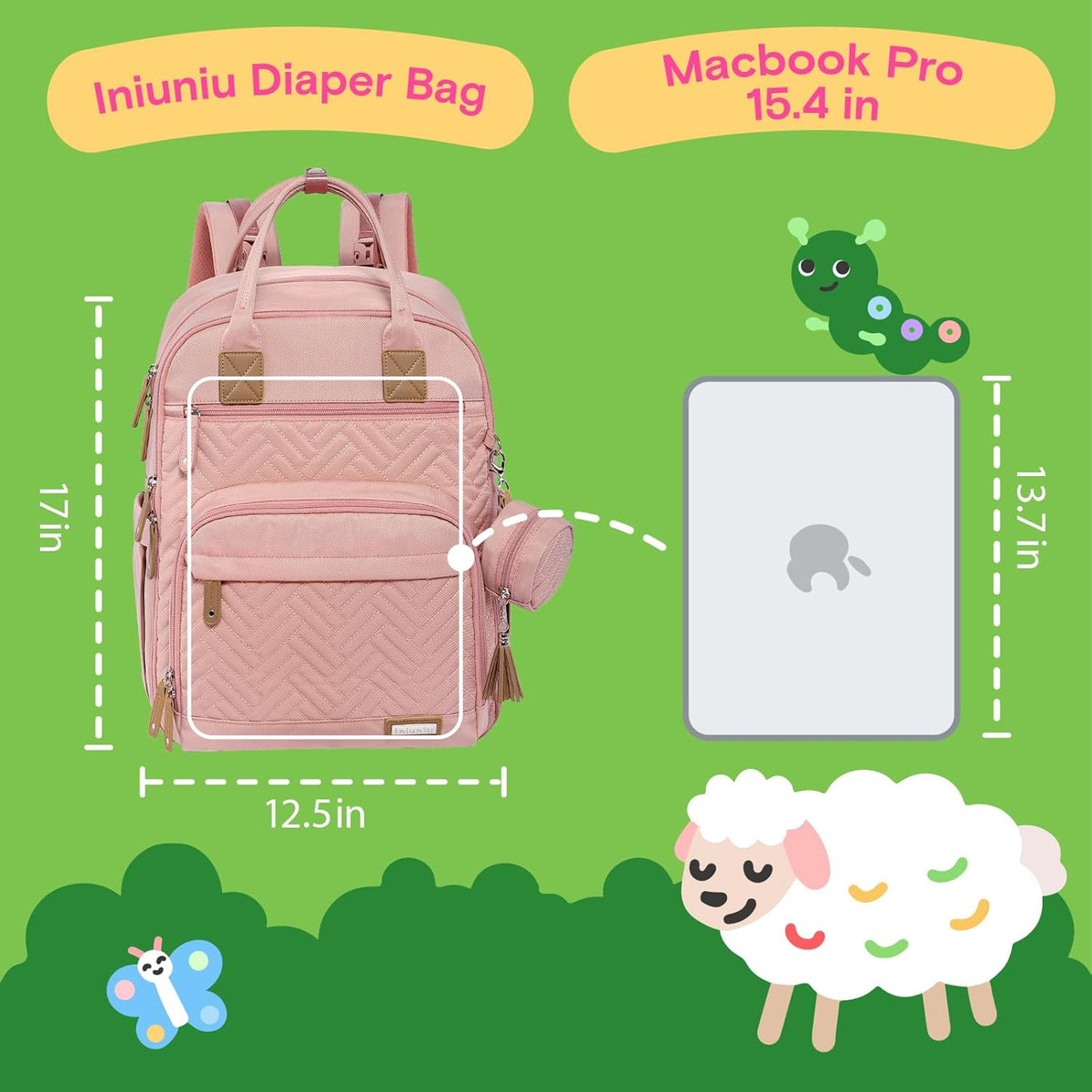 Diaper Bag Backpack, iniuniu Large Baby Bags with Diaper Pouch, Washable Changing Pad, Pacifier Case and Stroller Straps - PuriLite