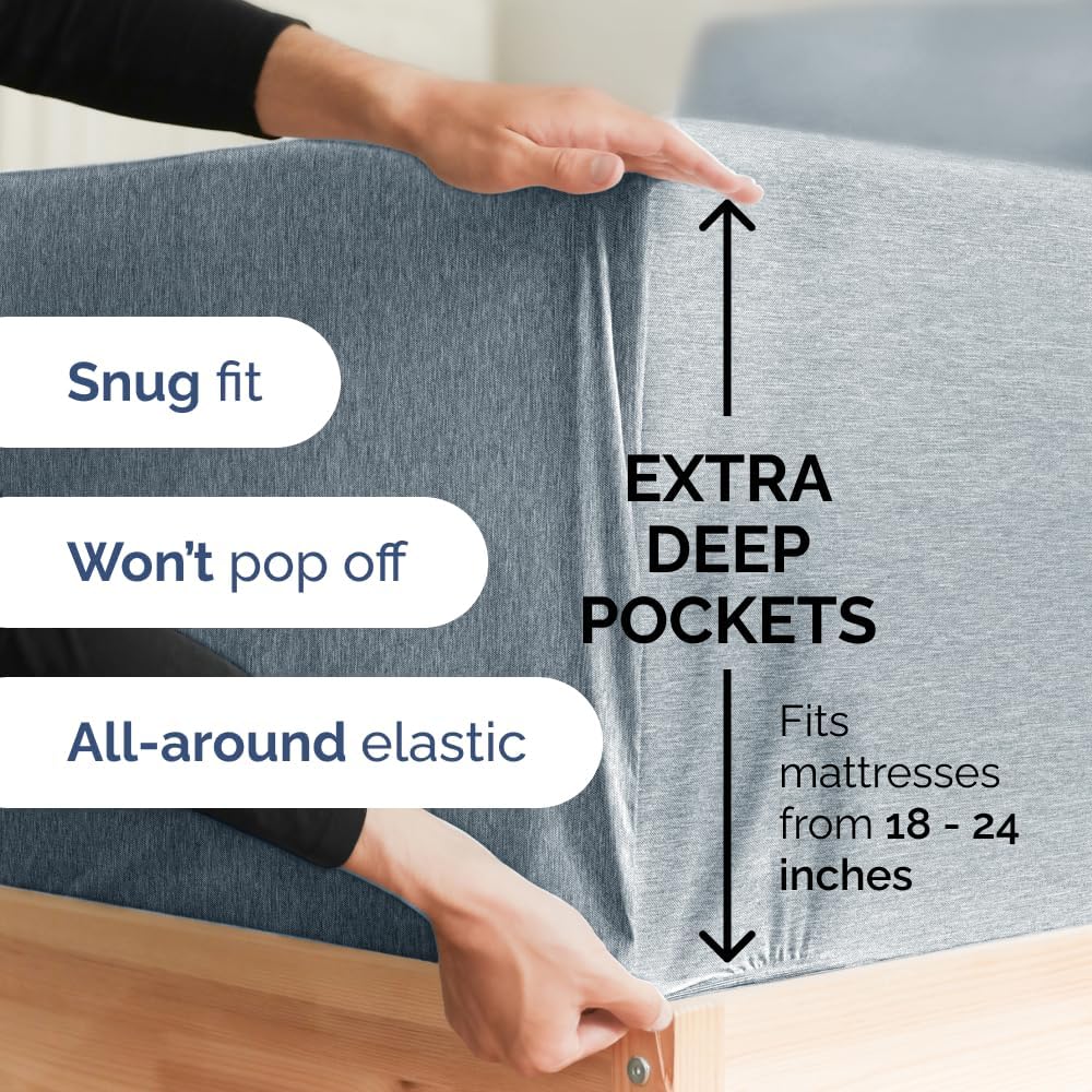 Extra Deep Queen Sheet Set - 6 Piece Breathable & Cooling Sheets - Hotel Luxury Bed Sheets Set - Easy & Secure Fit - Soft, Wrinkle Free & Comfy Sheets Set - White Sheet Set w/Extra Deep Pockets - PuriLite