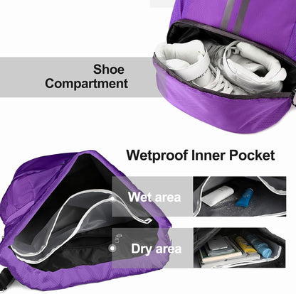 Hoedia Sports Drawstring Backpack - String Swim Gym Bag with Shoes Compartment and Wet Proof Pocket for Women/Men - PuriLite