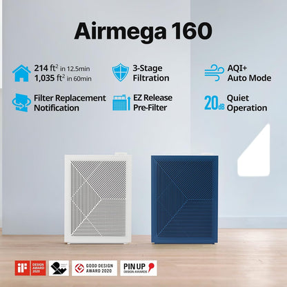 Coway Airmega 150 True HEPA Air Purifier with Air Quality Monitoring, Auto Mode, Filter Indicator, Dove White - PuriLite