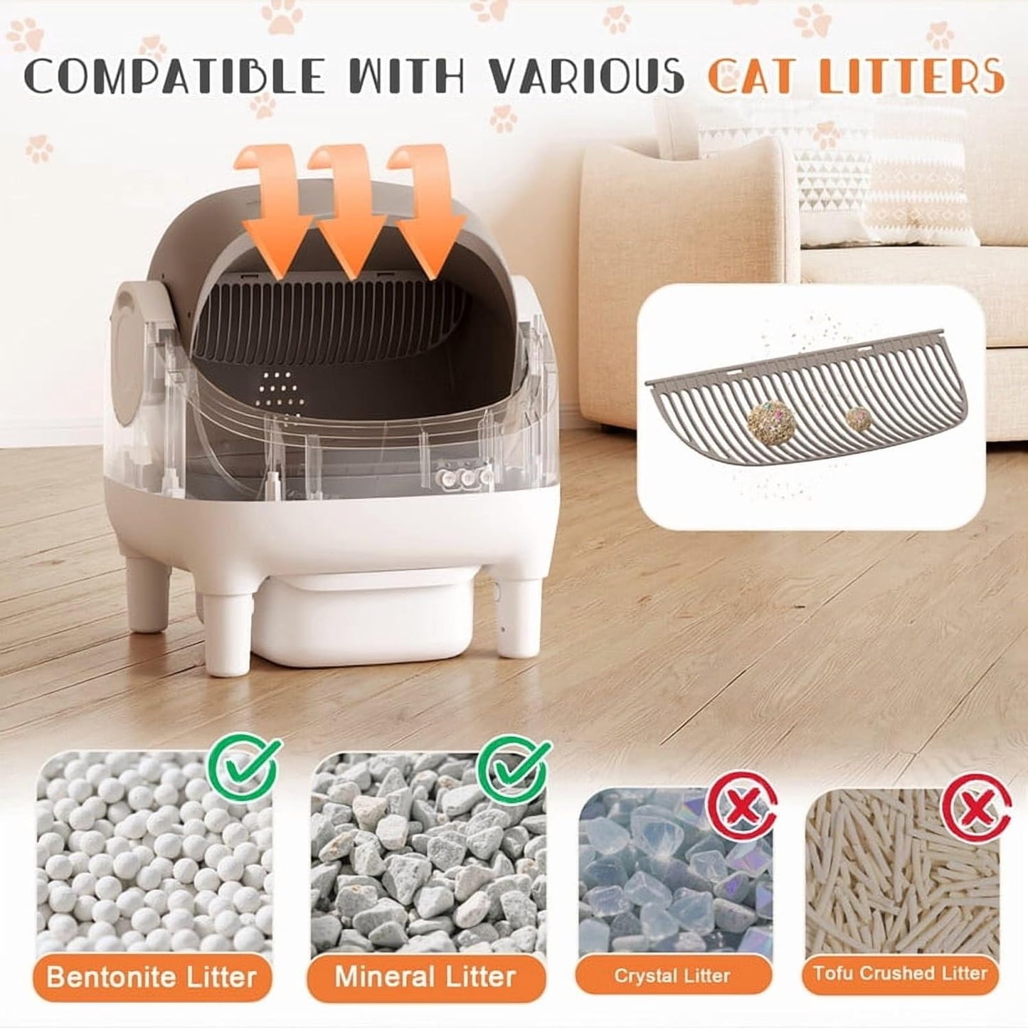 GUNJI Self Cleaning Cat Litter Box, Open-Top Automatic Self-Cleaning Litter Box, Design for Multi-Cat Families, Integrated Safety Protection, Includes Trash Bags (Brown) - PuriLite