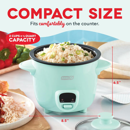 Dash DRCM200GBAQ04 Mini Rice Cooker with Keep Warm, 2 cup, Aqua - PuriLite