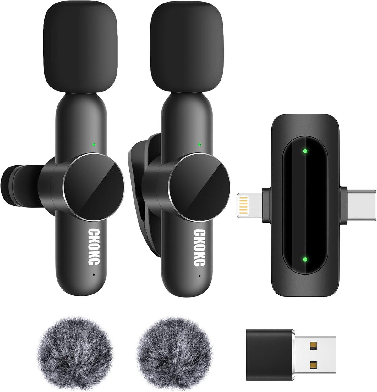 CKOKC Wireless Microphone for iPhone - Android Phone and Laptop PC, USB Microphones for Podcasting, Lavalier Microphone for Interview Video Vlog YouTube - PuriLite