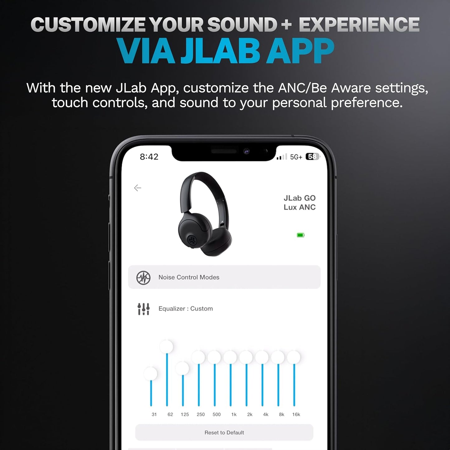 JLab Go Lux ANC Wireless Headphones, Cloud White, Hybrid Active Noise Cancelling, Premium On-Ear Bluetooth Headset, Customizable Sound, Be Aware Mode, Cloud Foam Comfort, Multipoint Connection - PuriLite