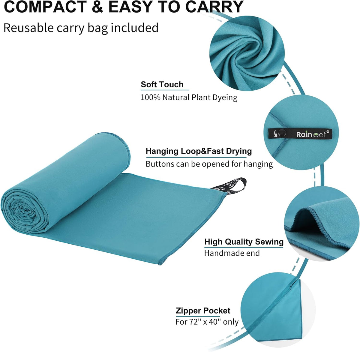 Rainleaf Microfiber Towel Perfect Travel & Gym & Camping Towel. Quick Dry - Super Absorbent - Ultra Compact - Lightweight. Suitable for Trip, Beach, Shower, Backpacking, Pool - PuriLite