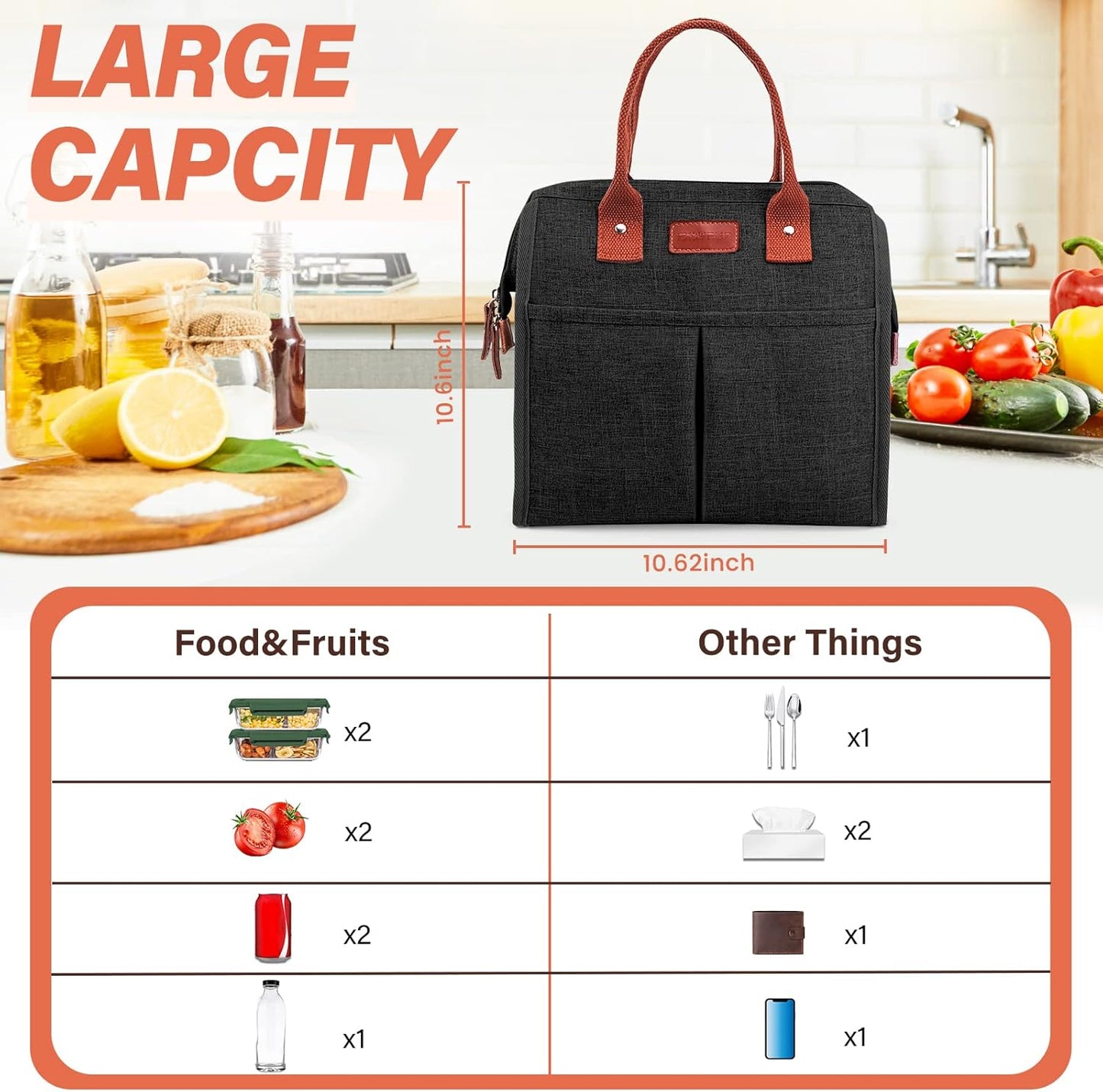 Lunch Bag for Women & Men, Insulated Lunch Box Cooler Tote Bags, Adult Reusable Lunch Boxes with Water Resistant for Work, Travel and Picnic (Grey) - PuriLite