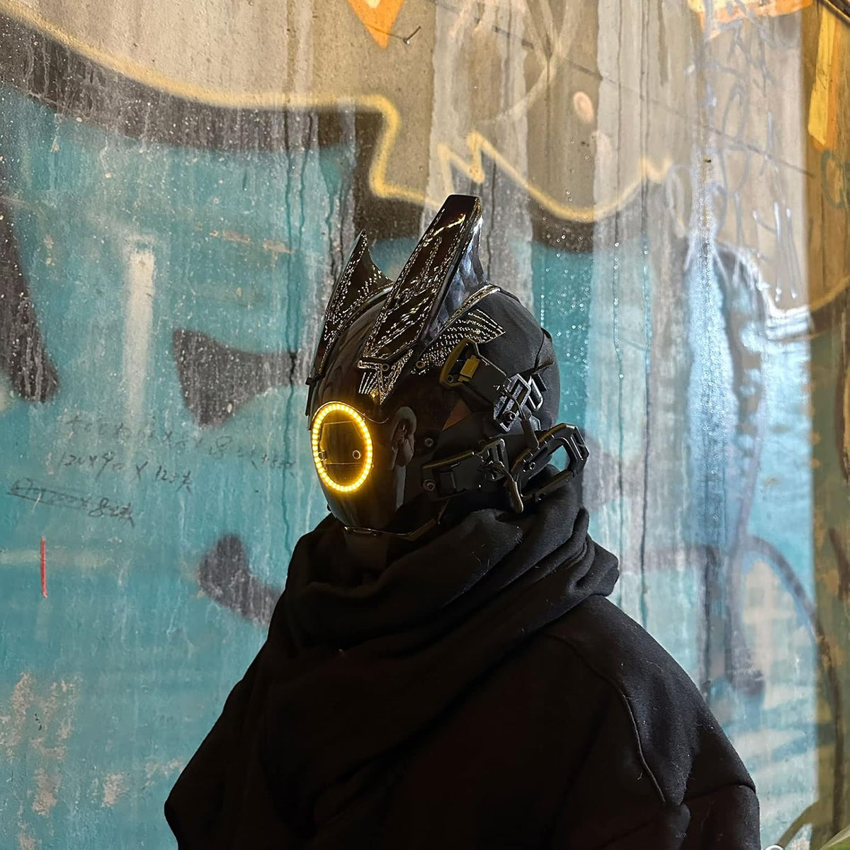 JAUPTO Techwear Mask Punk Mask Helmet ,LED Light Cool Samurai Mask,Halloween Cosplay Anime mask - PuriLite