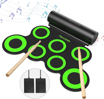 PAXCESS Electronic Drum Set, Roll Up Drum Practice Pad Midi Drum Kit with Headphone Jack Built-in Speaker Drum Pedals Drum Sticks 10 Hours Playtime,Great Holiday Birthday Gift for Kids - PuriLite