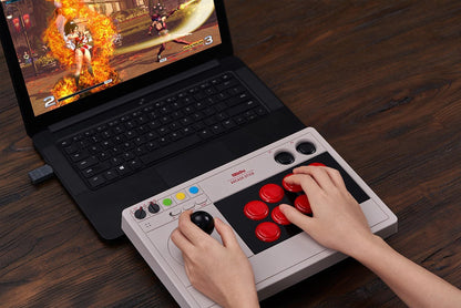 8BitDo Retro Arcade Fight Stick 8 Way Joystick with 2 Dedicated Macro Buttons and Turbo Function for Switch/Switch 2 and PC Windows, Support Bluetooth, 2.4G Wireless and Wired USB-C Cable Connection - PuriLite
