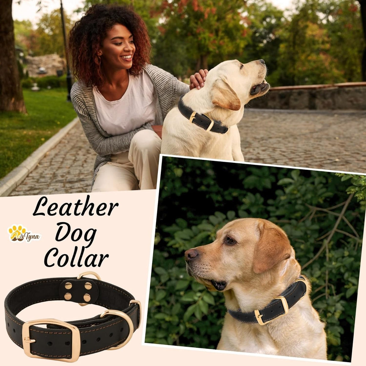 ADITYNA Heavy-Duty Leather Dog Collar for Medium Dogs - Soft and Strong, 100% Genuine Leather - Collier Pour Chien (Medium: Fit 13" - 20" Neck, Brown) - PuriLite
