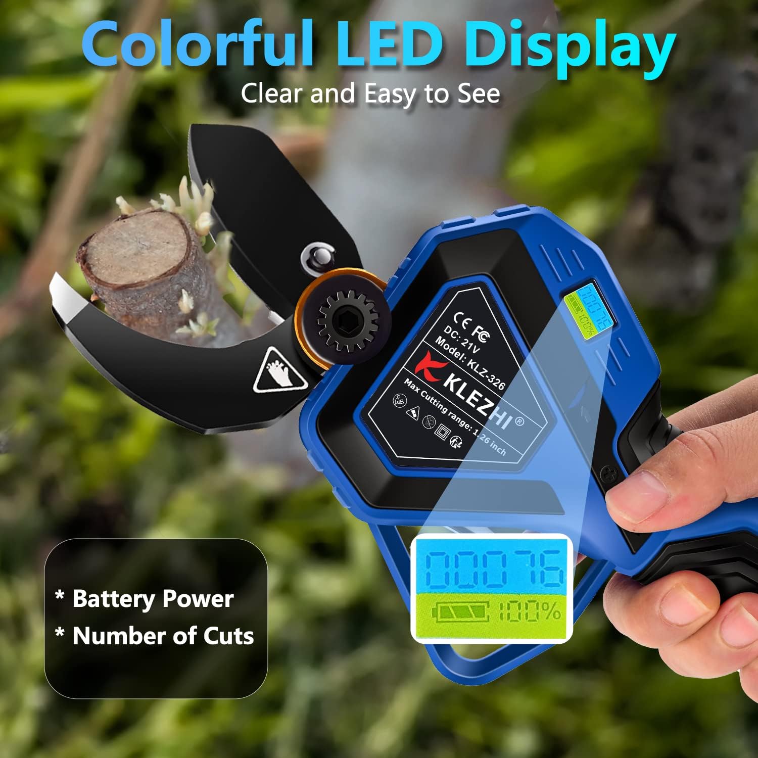 K KLEZHI Cordless Electric Pruning Shears, Rechargeable Battery, 42MM (1.65 Inch) Cutting Diameter Fruit Tree Branches Cutter,Good for Arthritis Hands 8-10 Working Hours Black - PuriLite