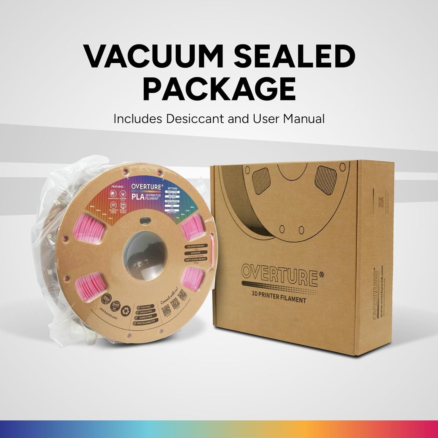 OVERTURE PLA Filament 1.75mm PLA 3D Printer Filament, 1kg Cardboard Spool (2.2lbs), Dimensional Accuracy +/- 0.02mm, Fit Most FDM Printer (Black 1-Pack) - PuriLite