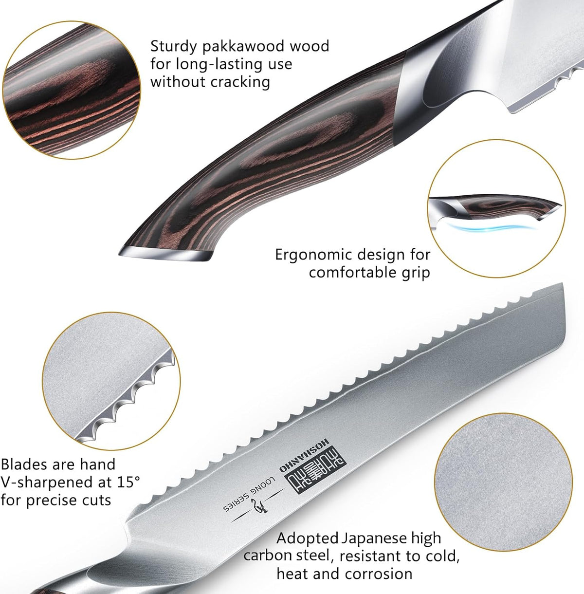 HOSHANHO Bread Knife 10 inch, Japanese High Carbon Stainless Steel Serrated Bread Knife, Professional Bread Cutting Knife for Homemade Bread - PuriLite
