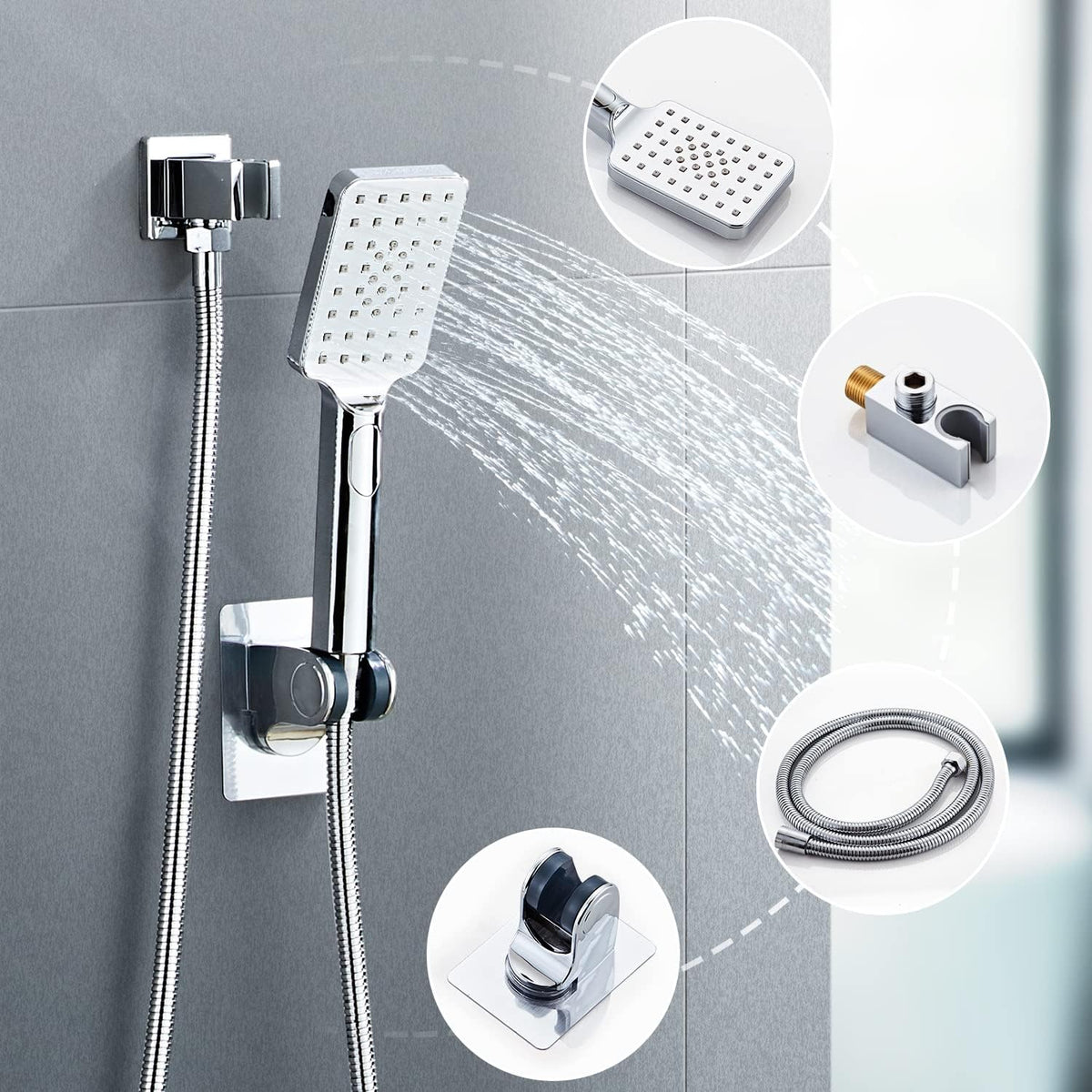 LCEVCGK Shower Faucet Set Complete Matte Black Shower System with 8 inch Square Rainfall Shower Head 3-Function Handheld Shower Waterfall Bathtub Spout Rain Shower Combo Set Bathroom Wall Mounted - PuriLite