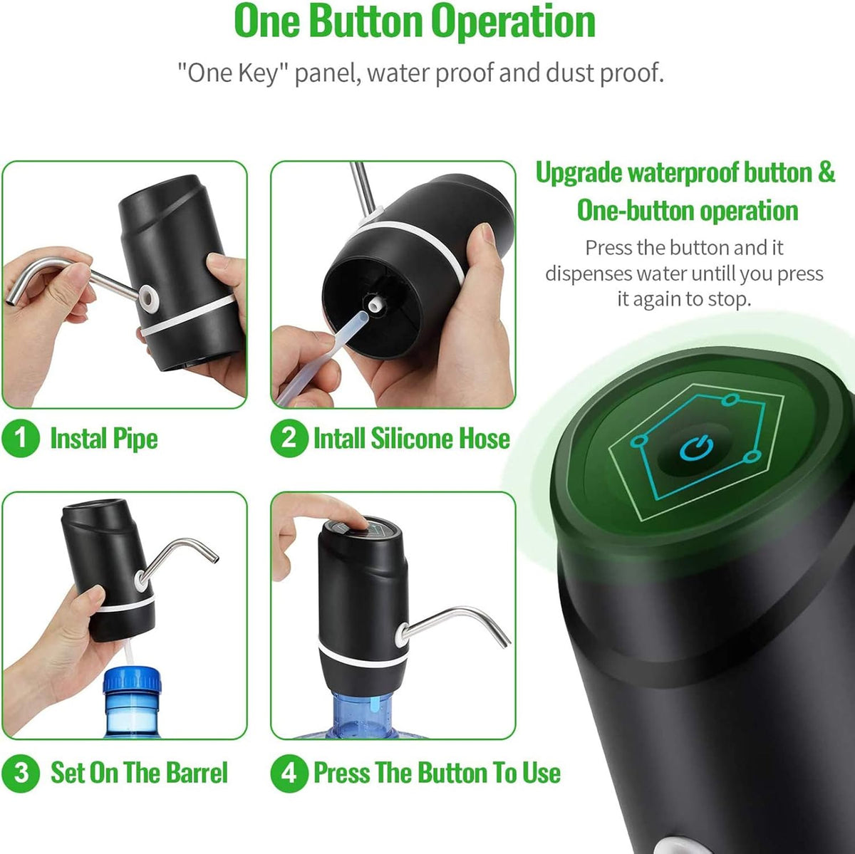 5 Gallon Electric Drinking Portable Water Dispenser, Universal USB Charging Water Bottle Pump for 2-5 Gallon with 2 Silicone - PuriLite
