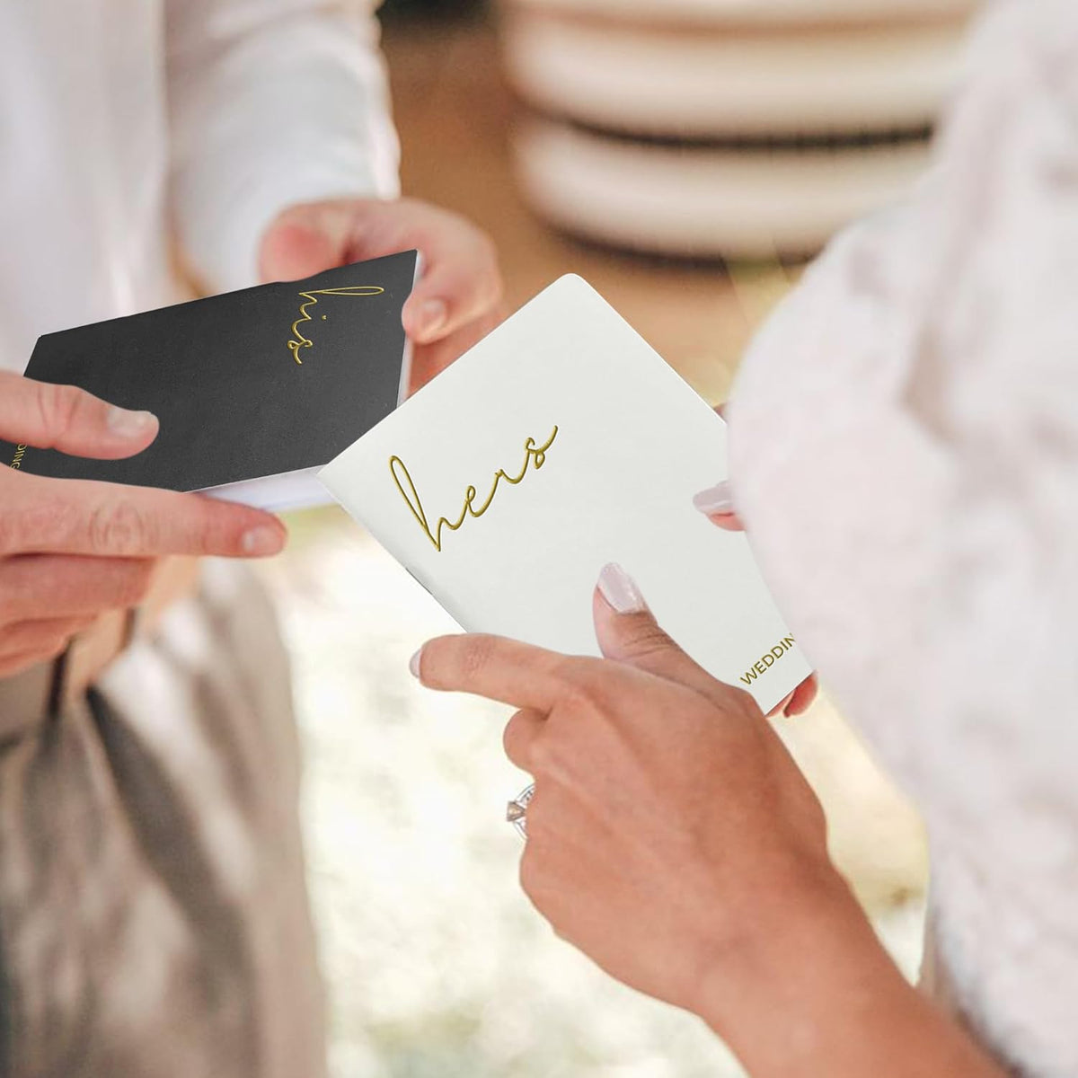 WeddingGiftsWedding Vow Books His and Hers Soft Touch Gold Foil Engraving Vow Books Wedding Essentials Wedding Accessories(TR-HH-Black) - PuriLite