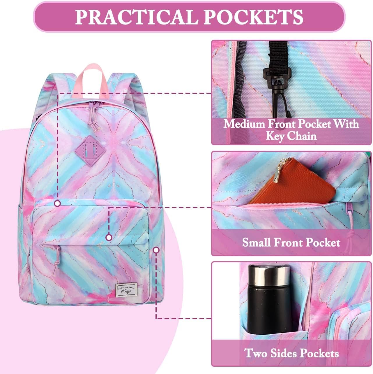 School Backpack, Kasqo 15.6 Inch Classic Lightweight Water-Resistant Backpack for Men Women Teens Girls Boys Kids to School, College, Travel, Work, Black - PuriLite
