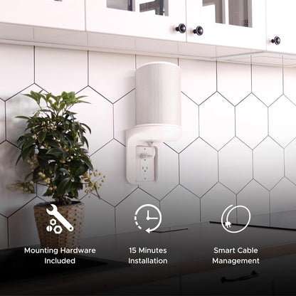 ERA100 Shelf Wall Outlet AC, White, Home, Compatible with Sonos ERA 100, Plug Mount Organizer, Bathroom, Kitchen, Bedrooms, Cord Management, Easy Installation, Mounting Kit Included - PuriLite