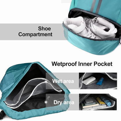 Hoedia Sports Drawstring Backpack - String Swim Gym Bag with Shoes Compartment and Wet Proof Pocket for Women/Men - PuriLite