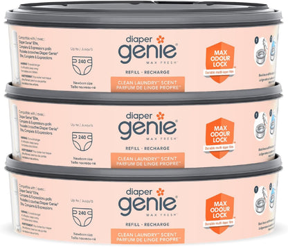 Diaper Genie Max Fresh Clean Laundry Scent Diaper Disposal Pail Refills, Pack Of 3 - PuriLite