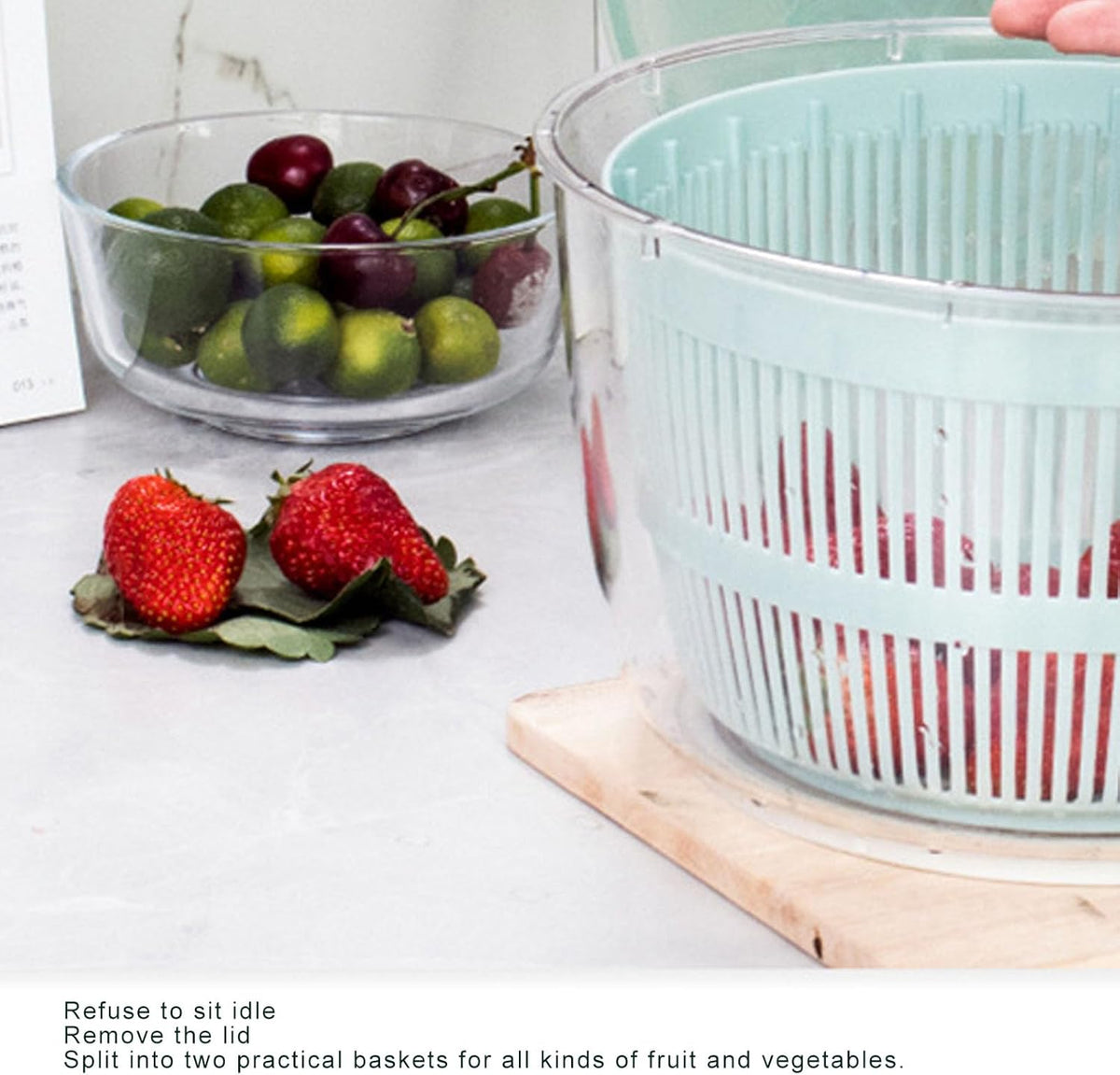 Salad Spinner, 5L Manual Lettuce Spinner, Fruit Washer Spinner, Fruit Dryer Spinner, Fruit Spinner Dryer, Salad Dryer, Vegetable Washer for Home Kitchen Washing & Drying - PuriLite