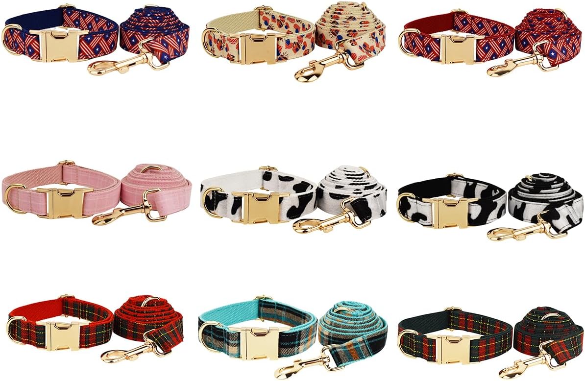 Custom Dog Collar with Metal Buckle - Pet Collars Personalized with Name and Phone Number (Plaid) - PuriLite