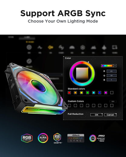 AsiaHorse COSMIQ-Black 120mm PC RGB Fans, 5V 3-PIN Connector Daisy Chain FDB PWM Computer Case Fans with RGB Controller for Cases CPU Liquid Coolers, 3Pack (Black) (White, 3_Pack_Forward_Blade) - PuriLite