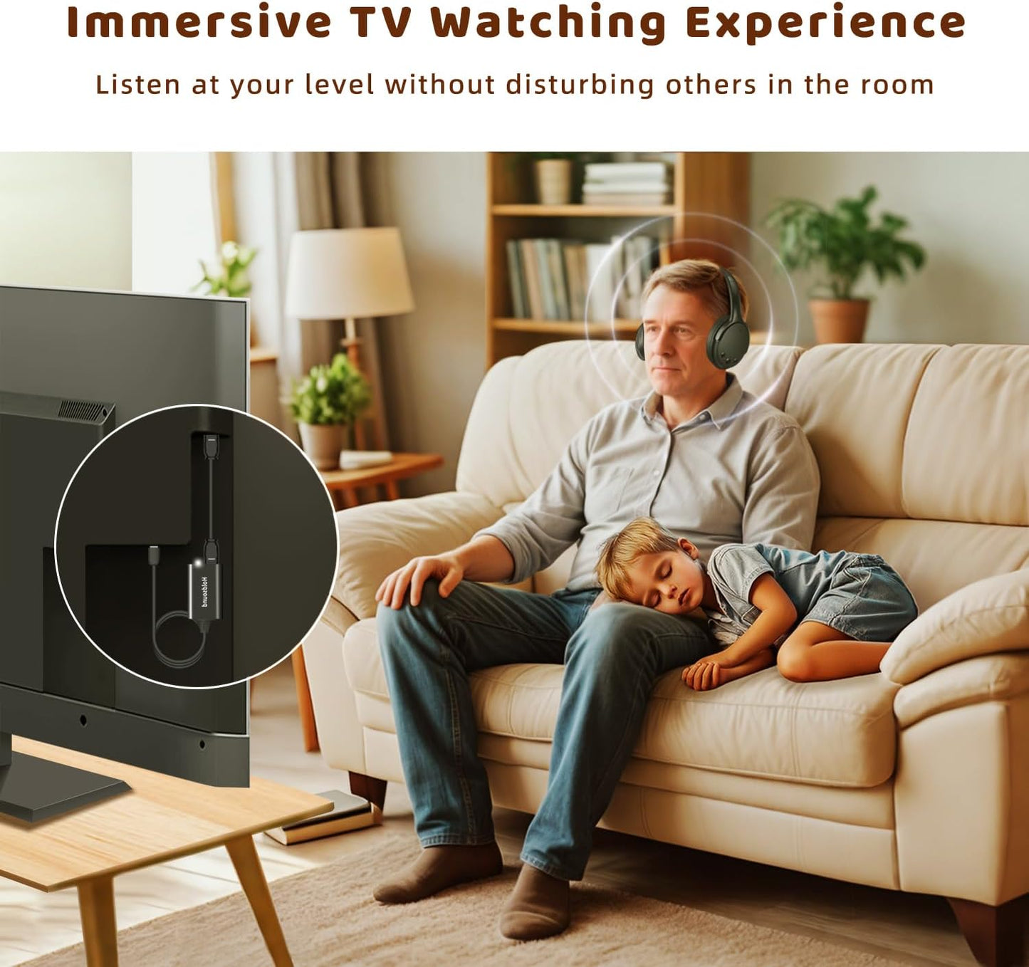 Holdsound Wireless Headphones for TV Watching, TV Headphones Wireless for Seniors with USB Transmitter, 25hrs, No Lip-Sync Delay, Plug and Play, Gifts for Elderly,Light Black - PuriLite