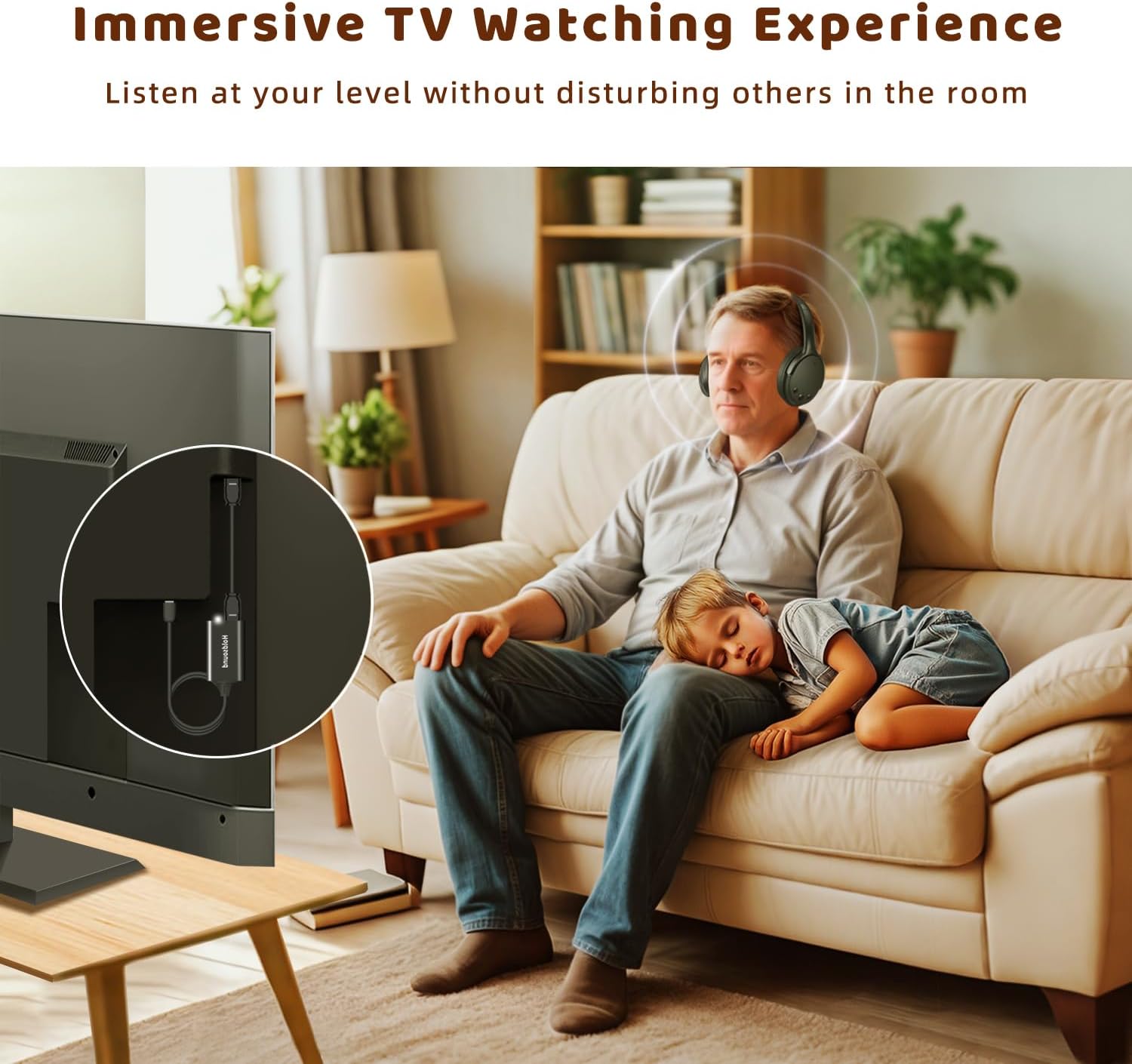 Holdsound Wireless Headphones for TV Watching, TV Headphones Wireless for Seniors with USB Transmitter, 25hrs, No Lip-Sync Delay, Plug and Play, Gifts for Elderly,Light Black - PuriLite
