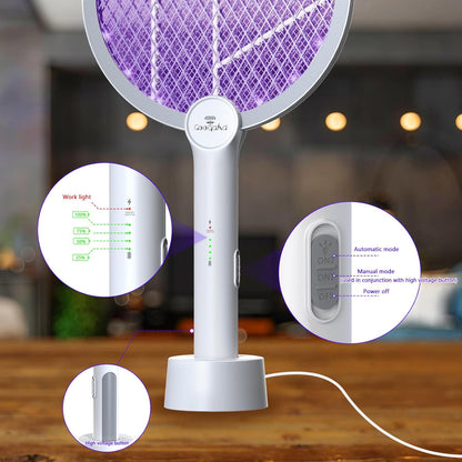 Gooqand Bug Zapper Racket, 2 in 1 Electric Fly Swatte with 3 Layer Safety Mesh, 4000V Fly Zapper with USB Rechargeable, Indoor Outdoor Fly Racket for Bedroom, Kitchen, Camping - PuriLite