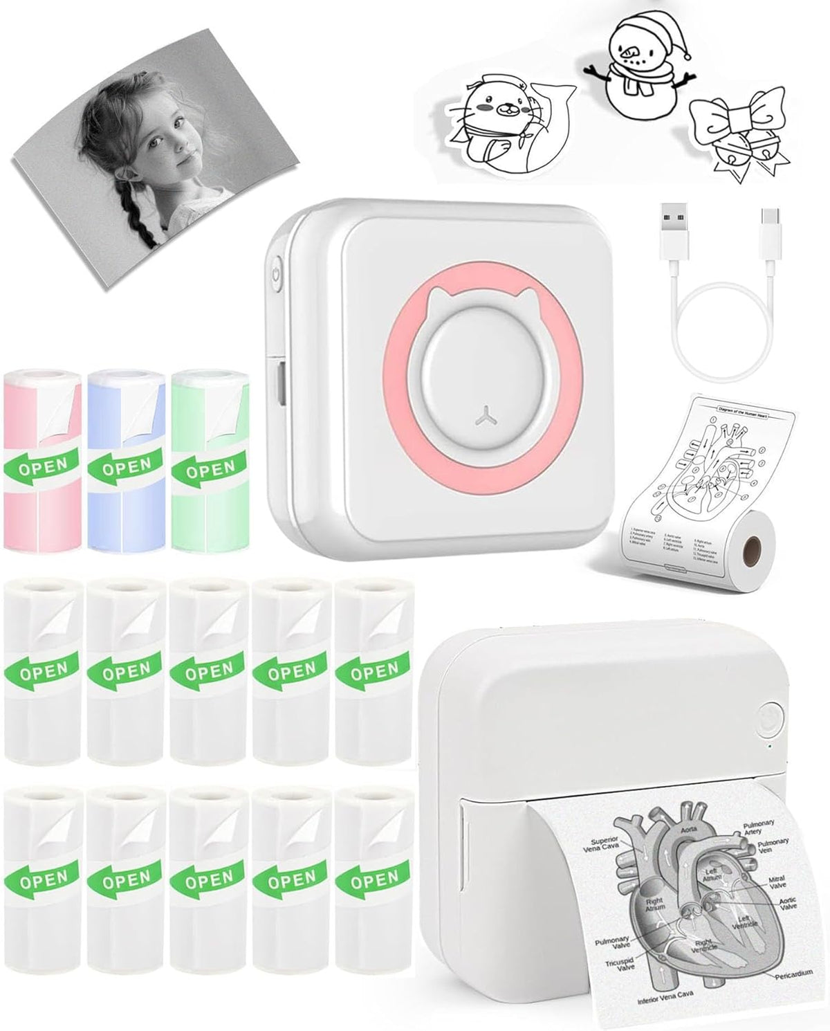 Label Maker - Mini Portable Sticker Printer with 13 Rolls Self-Adhesive Thermal Papers, Labeller Machine for Home Office Study Business Texts Journal, Blue - PuriLite