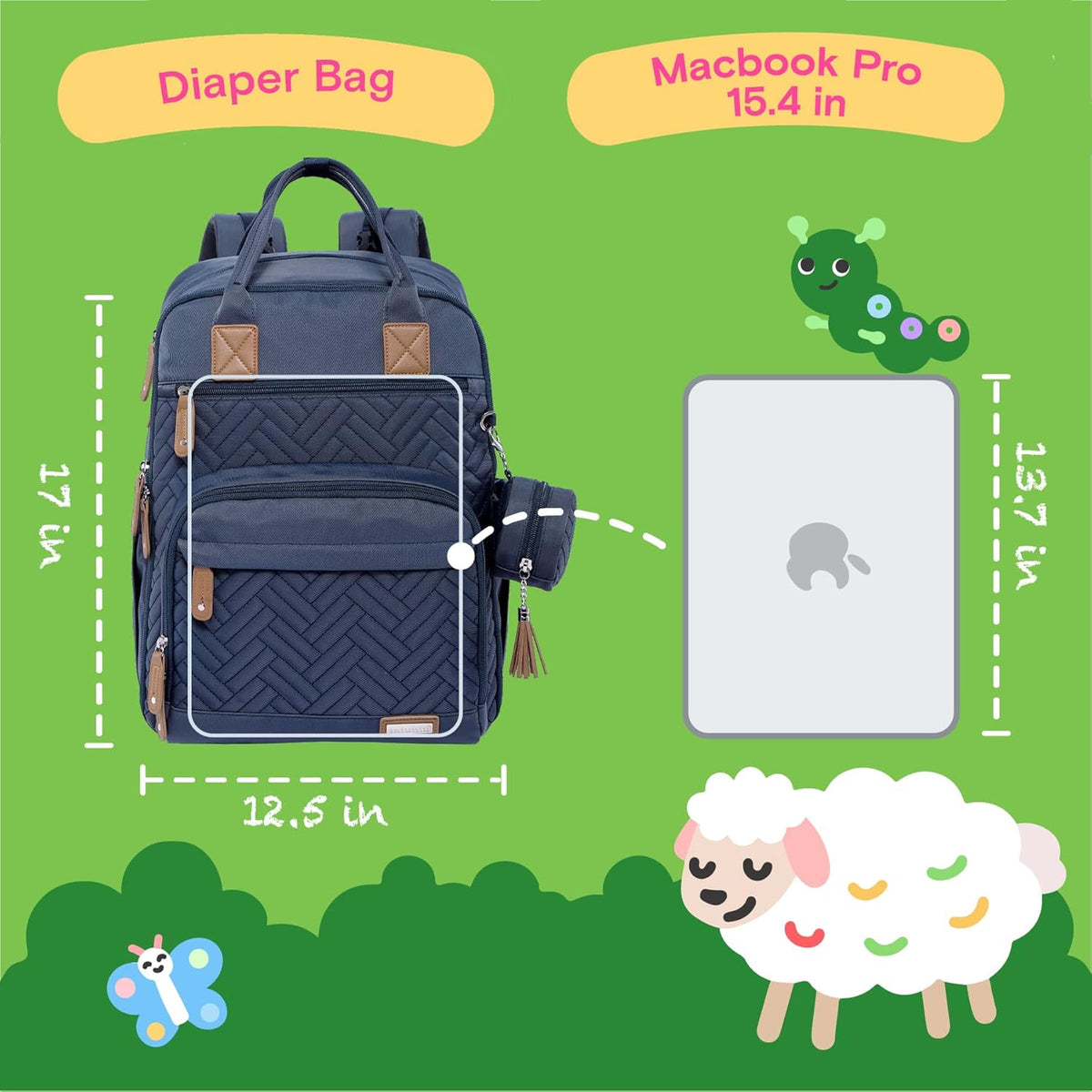 Diaper Bag Backpack, iniuniu Large Baby Bags with Diaper Pouch, Washable Changing Pad, Pacifier Case and Stroller Straps - PuriLite