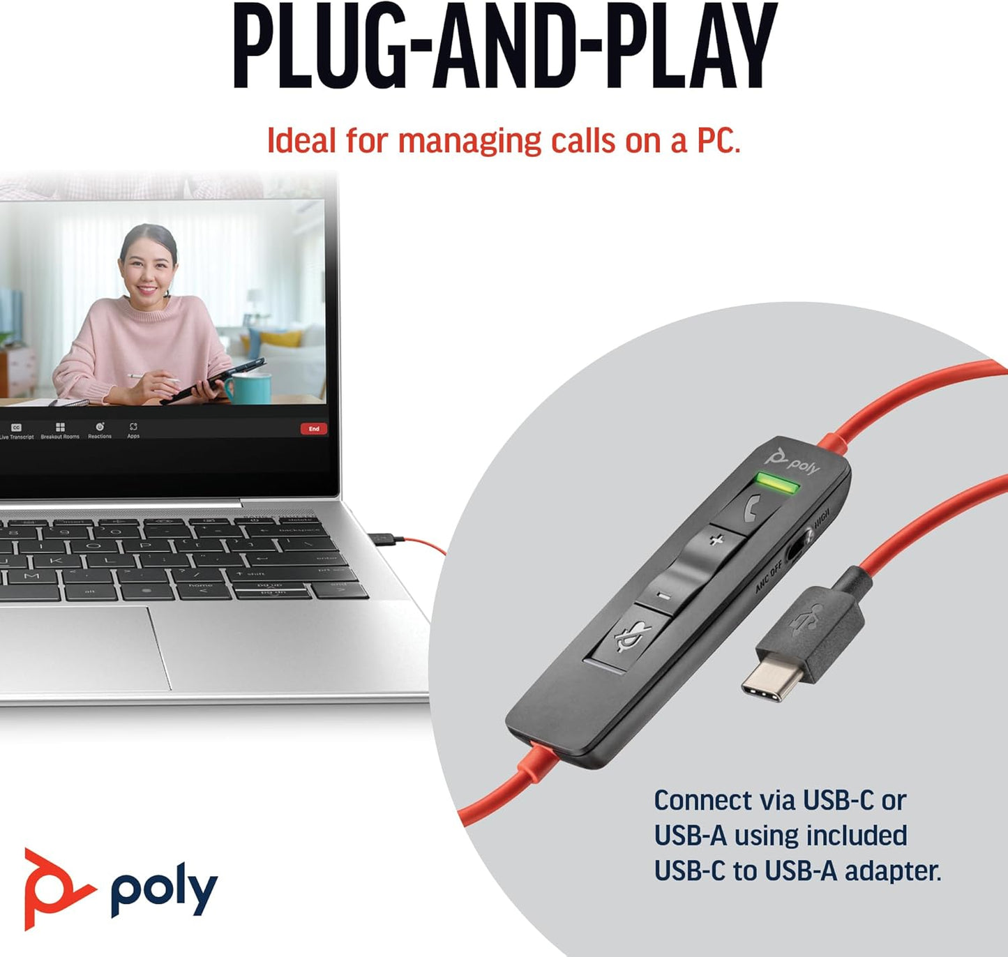 Poly Blackwire 8225 Premium Wired Headset (Plantronics) – Active Noise Canceling – Hi-fi Stereo - Connect to PC/Mac - Works w/Teams, Zoom - Amazon Exclusive - PuriLite