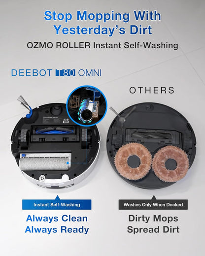 ECOVACS DEEBOT X9 PRO OMNI Robot Vacuum and Mop, BLAST™ 16,600Pa Suction, OZMO ROLLER Instant Self-Washing Mopping, ZeroTangle™ 3.0, Triple Lift System, AI Smart Navigation, Hands-Free OMNI Station - PuriLite