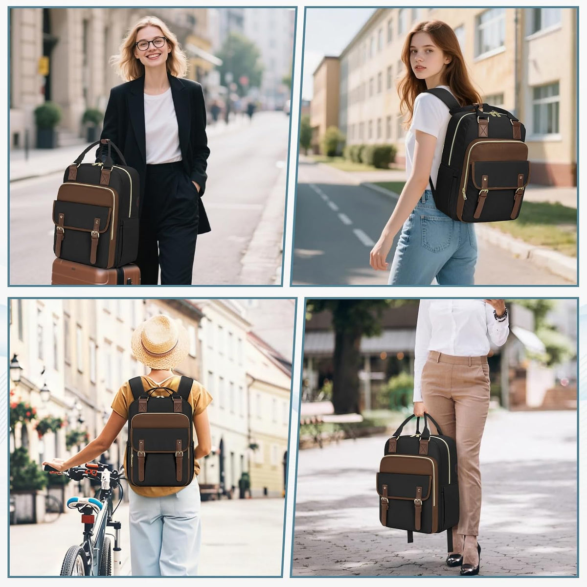 RAINSMORE Laptop Backpack 15.6 Inch for Women Large Travel Backpack with USB Charging Port Water Resistant - PuriLite