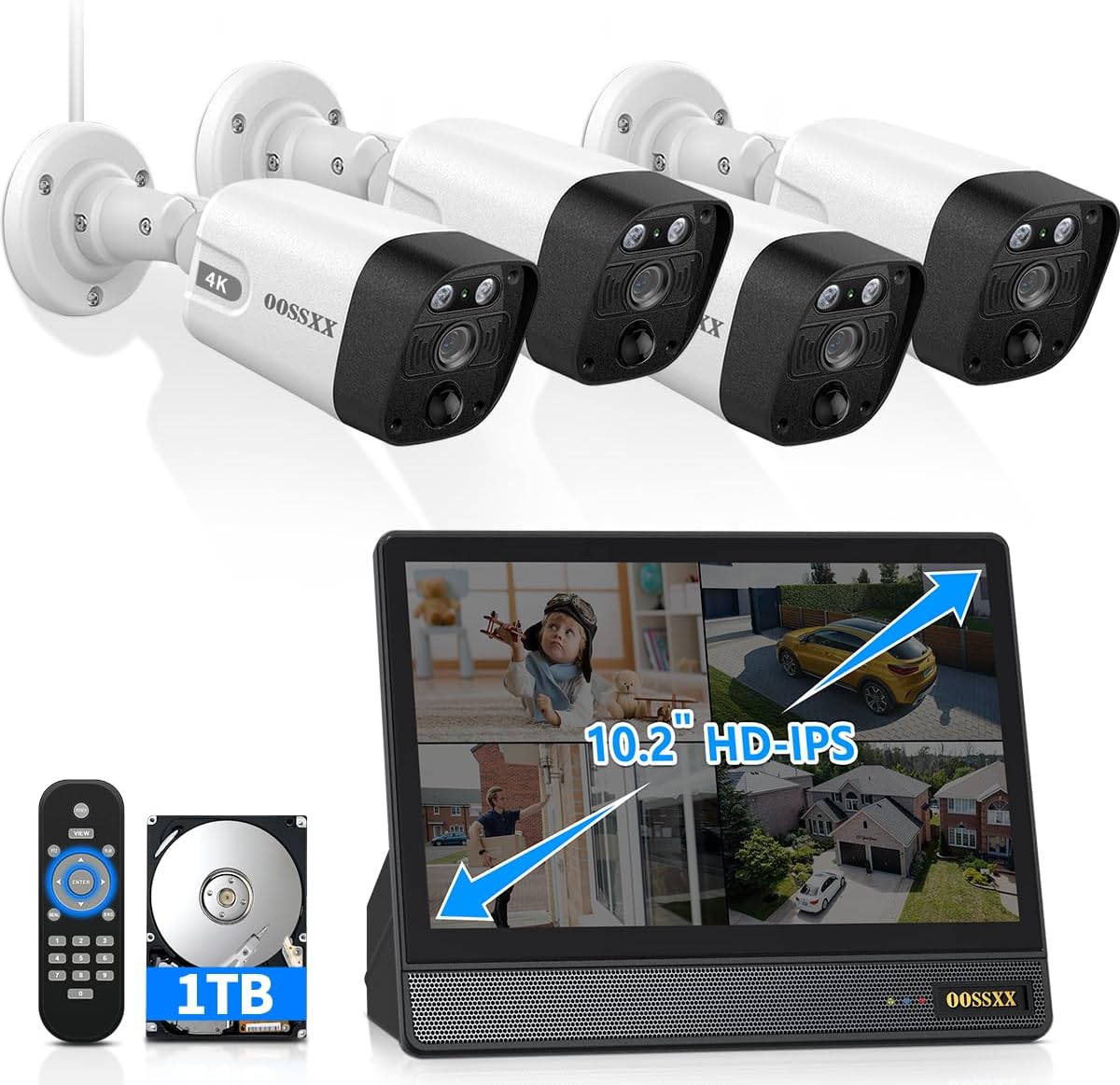 (4K/8.0MP,130°Ultra Wide Angle,2-Way Audio) Wired PoE Camera System with Monitor Outdoor IP Camera for House Indoor Home Security Systems, PIR Surveillance Cameras Video DVR Set - PuriLite