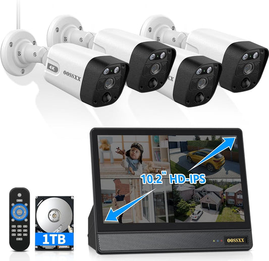 (4K/8.0MP,130°Ultra Wide Angle,2-Way Audio) Wired PoE Camera System with Monitor Outdoor IP Camera for House Indoor Home Security Systems, PIR Surveillance Cameras Video DVR Set - PuriLite