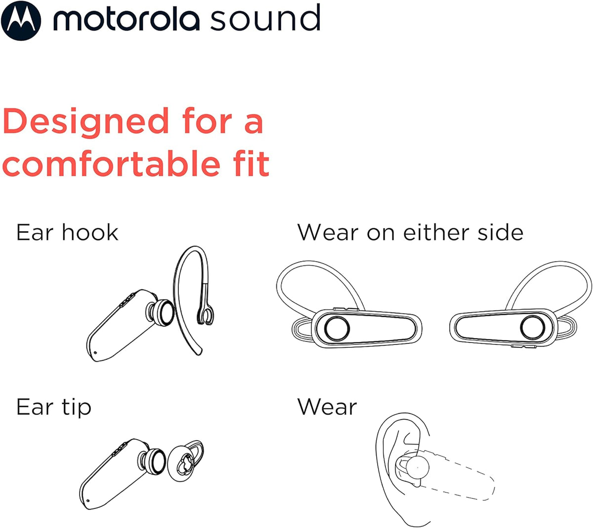 Motorola Bluetooth Earpiece - HK126 in-Ear Wireless Mono Headset for Clear Voice Calls - Lightweight, Comfortable Design - 8-Hour Talk Time, Voice Assistant Compatible, Connects to 2 Devices - PuriLite