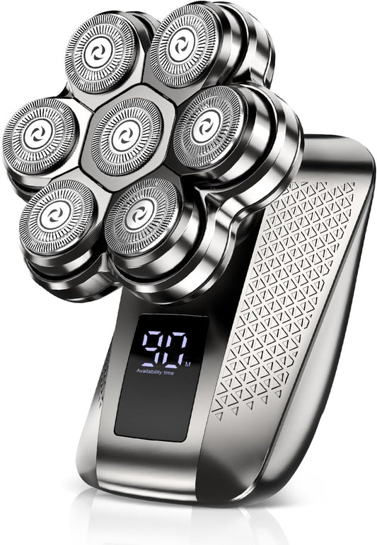 Head Shavers for Bald Men, 7D Electric Razor for Men, IPX7 Waterproof Dry/Wet, LED Display, Detachable Head Shaver, 5-in-1 Pro Grooming Kit, Type-C Fast Charge, Ideal Gift Choice, Travel Lock-Gunmetal
