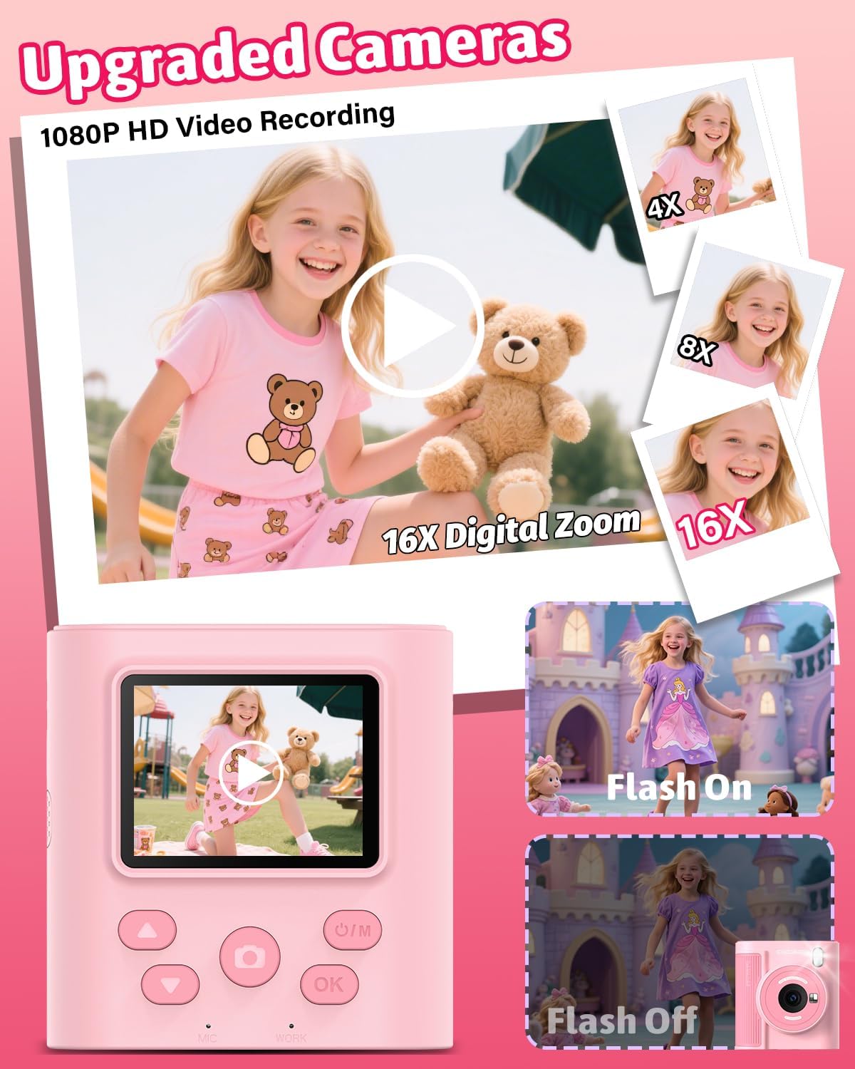 Mgaolo Kids Camera with Instant Print, Thermal Printing Digital Camera Gift for 3-12 Years Old Children, Safe Ink-Free Design, Toy for Creativity & Learning (Black) - PuriLite