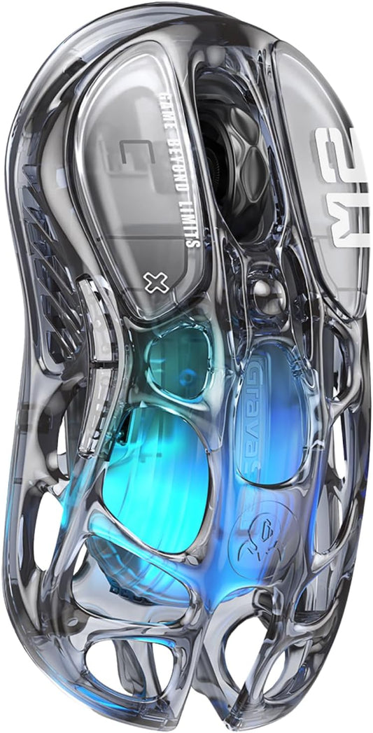 GravaStar Mercury M2 Wireless Gaming Mouse – 26,000 DPI, PAW3395 Sensor, 5 Programmable Buttons, Dynamic RGB Lighting, Hollowed-Out Lightweight Design – Transparent Black - PuriLite