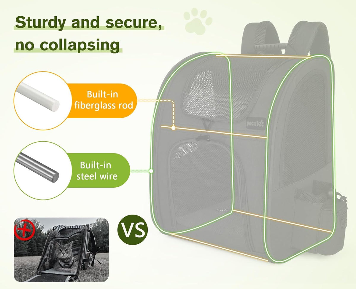 Pecute Cat Backpack with Breathable Mesh, Dog Backpack Carrier with Multi-Pockets for Cats Puppies, Pet Backpack Carrier for Travel Hiking Camping Outdoor （Gray） - PuriLite