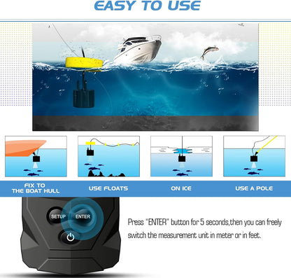 Atibin Portable Water Fish Finder Transducer Wired Handheld Depth Finder Sonar LCD Display Fish Finders Kayak FF068 - PuriLite
