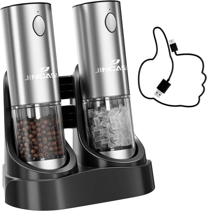 [Upgraded Larger Capacity] Electric Salt and Pepper Grinder Set with USB Charging Base, 95ml Large Capacity, Adjustable Coarseness,Stainless Steel Automatic Pepper Mill (Upgraded Capacity-A) - PuriLite